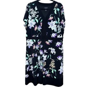 Liz Claiborne Career Woman 0X Black Floral V-Neck Sheath Dress Plus Size Modest